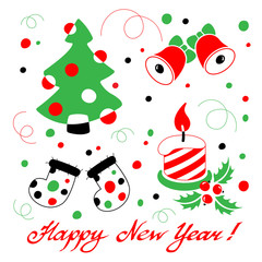 Happy New Year card with a stylized christmas decoration