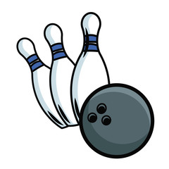 Bowling ball and pins pop art icon vector illustration graphic