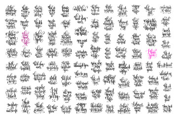 set of 100 hand lettering inscription, love letters positive quo