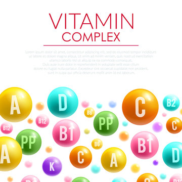 Vitamin complex vector poster mineral bubble pills