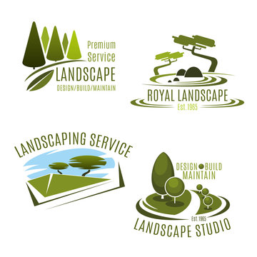 Vector icons gardening landscape design company