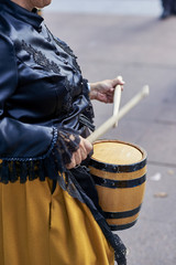 Citizens drumming in Tamborrada, the drum parade to commemorate the day that allied Anglo-Portuguese troops invaded the city. Basque Country, Guipuzcoa. Spain.