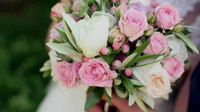 Wedding bouguet in slow motion