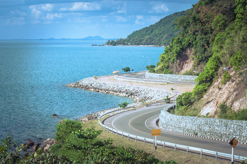 Beautiful Seascape Viewpoint of the road beside blue sea that is landmark at Kung Wiman Bay in...