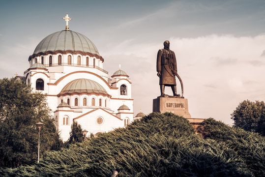 Saint Sava Cathedral and Monument of Karageorge Petrovitch. Belgrade, Serbia