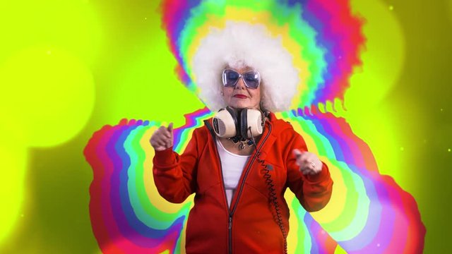 dj grandma dancing in club setting