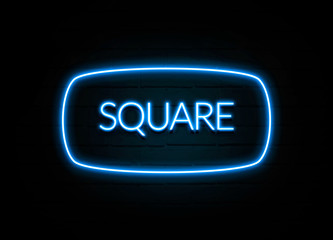 Square  - colorful Neon Sign on brickwall