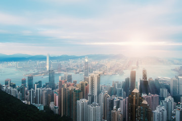 Victoria harbor Hong Kong at  sunset , View from Victoria Peak