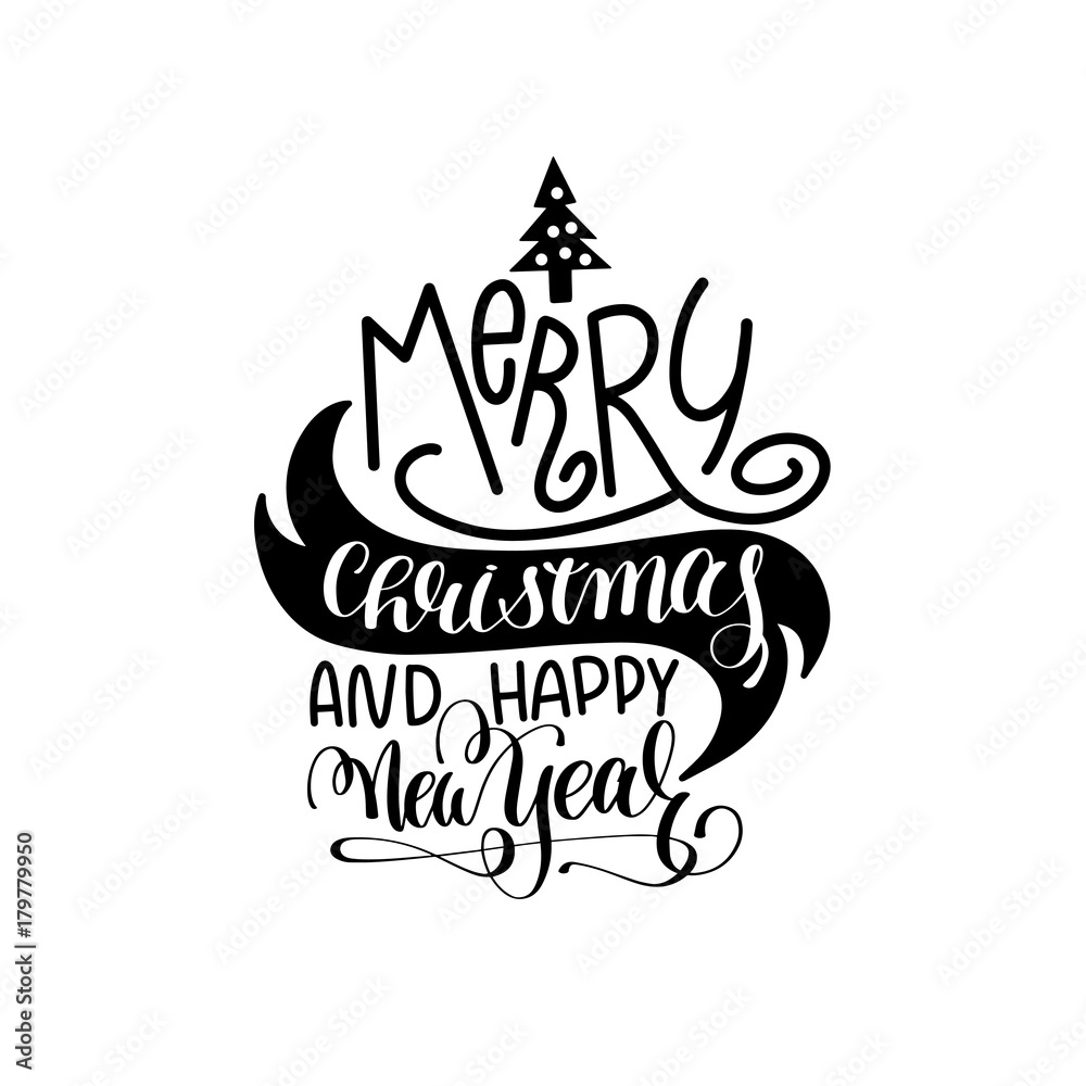 Wall mural merry christmas and happy new year hand lettering celebration po