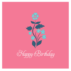 Cute bouquet and happy birthday message on pink background, vector illustration