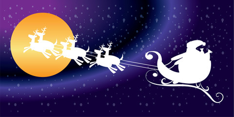 Fototapeta premium Santa and reindeer in the sky with snow, Santa Claus with Holiday Season Symbol - Christmas, vector illustration