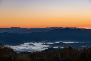 Appalachian mountains with clouds in the valley