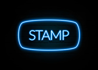 Stamp  - colorful Neon Sign on brickwall