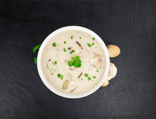 Slate slab with Porcini Soup
