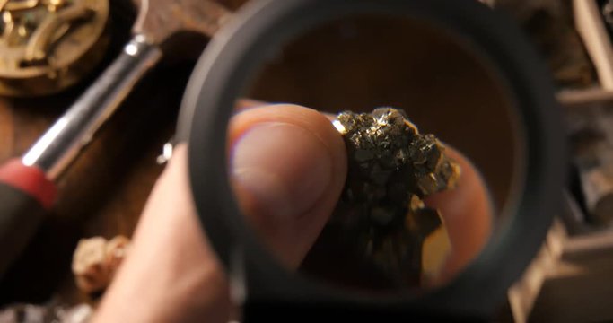 Pyrites Metal Rock Mineral from Geology Collection Under Lens
