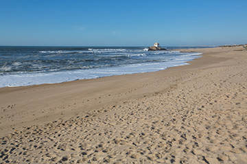 Miramar Beach and chapel Senhor da Pedra, Porto, Portugal.