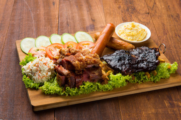 roasted pork knuckle ribs ,sausage and mash potatoes