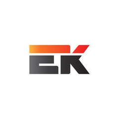 Initial letter EK, straight linked line bold logo, gradient fire red black colors