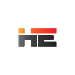 Initial letter HE, straight linked line bold logo, gradient fire red black colors