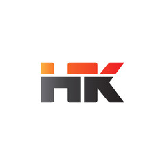 Initial letter HK, straight linked line bold logo, gradient fire red black colors