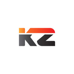 Initial letter KZ, straight linked line bold logo, gradient fire red black colors