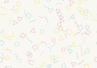 Seamless memphis pattern with light background. Trendy memphis style. Vector repeating texture.