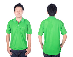man with green polo shirt on white background