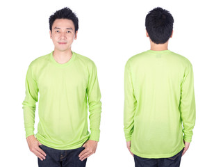 man in green long sleeve t-shirt isolated on white background