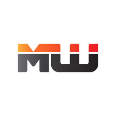 Initial letter MW, straight linked line bold logo, gradient fire red black colors