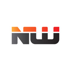 Initial letter NW, straight linked line bold logo, gradient fire red black colors