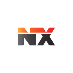 Initial letter NX, straight linked line bold logo, gradient fire red black colors
