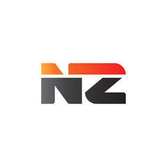 Initial letter NZ, straight linked line bold logo, gradient fire red black colors