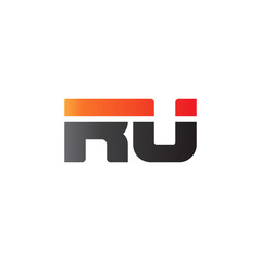 Initial letter RU, straight linked line bold logo, gradient fire red black colors