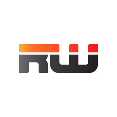 Initial letter RW, straight linked line bold logo, gradient fire red black colors