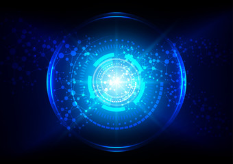 abstract technology mesh with circle and blue light background. illustration vector design