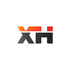 Initial letter XH, straight linked line bold logo, gradient fire red black colors