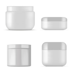 Set of plastic cosmetic jar for cream, gel or powder. Vector