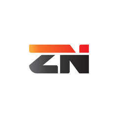 Initial letter ZN, straight linked line bold logo, gradient fire red black colors