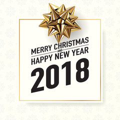 Fototapeta na wymiar 2018 happy new year vector greeting card and poster design with golden ribbon and star.