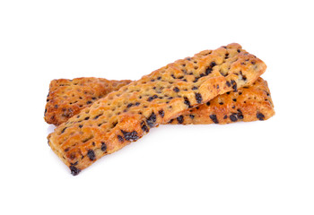 bread sticks with chocolate chip on white background