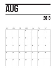August 2018 planner calendar vector illustration