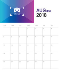 August 2018 planner calendar vector illustration