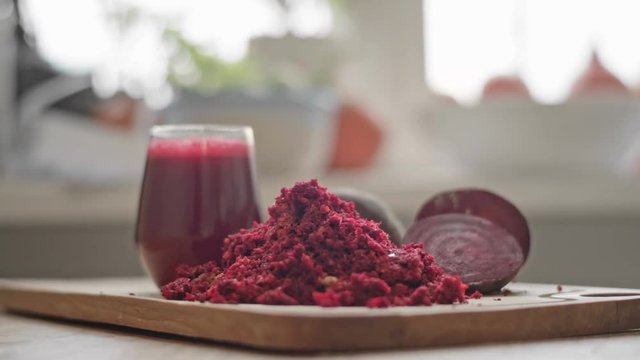 Natural squeezed beet juice. Raw food