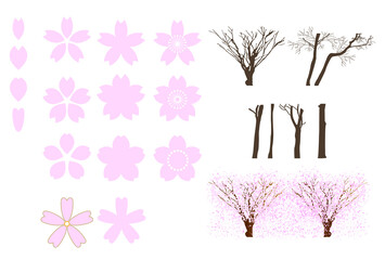桜と木のイラストセット1