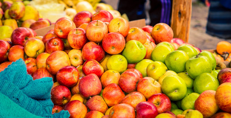 fresh green and red apples