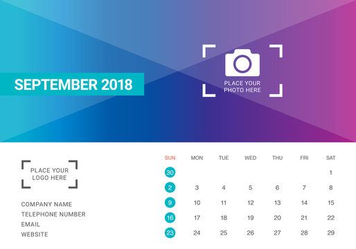 September 2018 desk calendar vector illustration