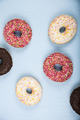 Multicolored donuts close-up