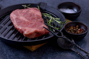 Raw meat beef steak on grill pan