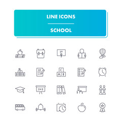  Line icons set. School 