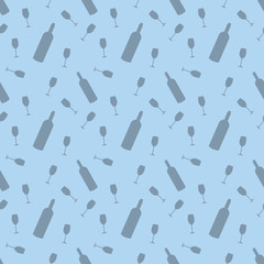 Wine Bottle And Drink Glass Seamless Silhouette Background